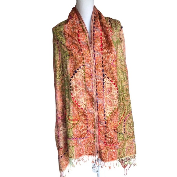 Raj Multicolor Bohemian Gypsy Hippie Rayon Scarf Embroidered - Picture 3 of 10